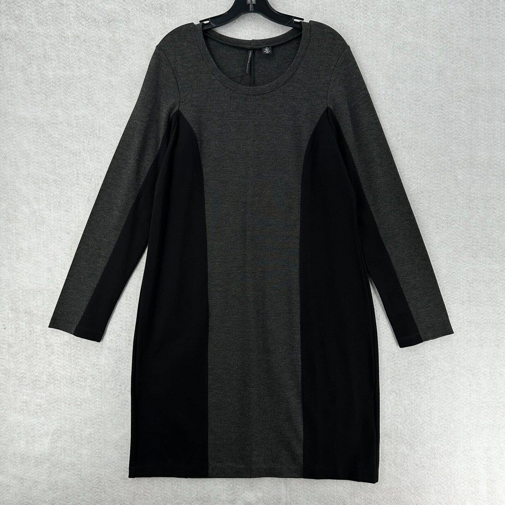 ISDA & CO Midi Sheath Dress Womens 1X Gray Black‎ Color Block Knit Long Sleeve